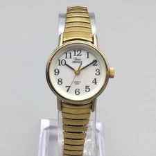Vtg Timex Easy Reader Watch Women 22mm Gold Tone Stretch Band New Battery 2001
