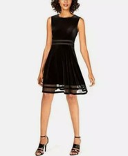 Calvin Klein Velvet Illusion A-Line Dress Black 12 NWT Sleeveless Knee Length