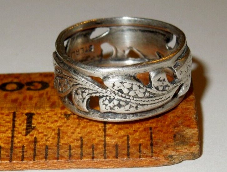 Antique Sterling Silver Ring Leaf Band SZ 6 Estat… - image 3