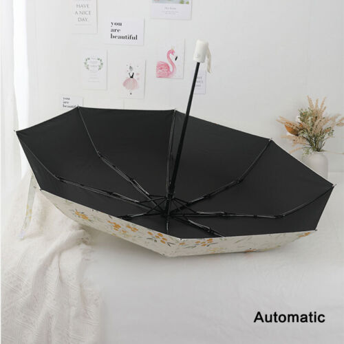 Women Floral 3 Folding Umbrella Waterproof Windproof Sun Rain Anti UV Parasol - Picture 8 of 36
