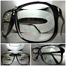 OVERSIZED VINTAGE RETRO Style CLUB Day Night Clear Lens EYE GLASSES Black Frame
