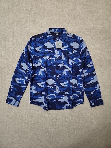Eddie Bauer Eddie's Favorite Flannel Shirt Youth Boys XL 16 Blue Camo NEW - Picture 2 of 8