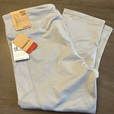 REEBOK WOMENS SKINNY CAPRI SIZE XL LEGGINGS Grey Heather NEW Moisture