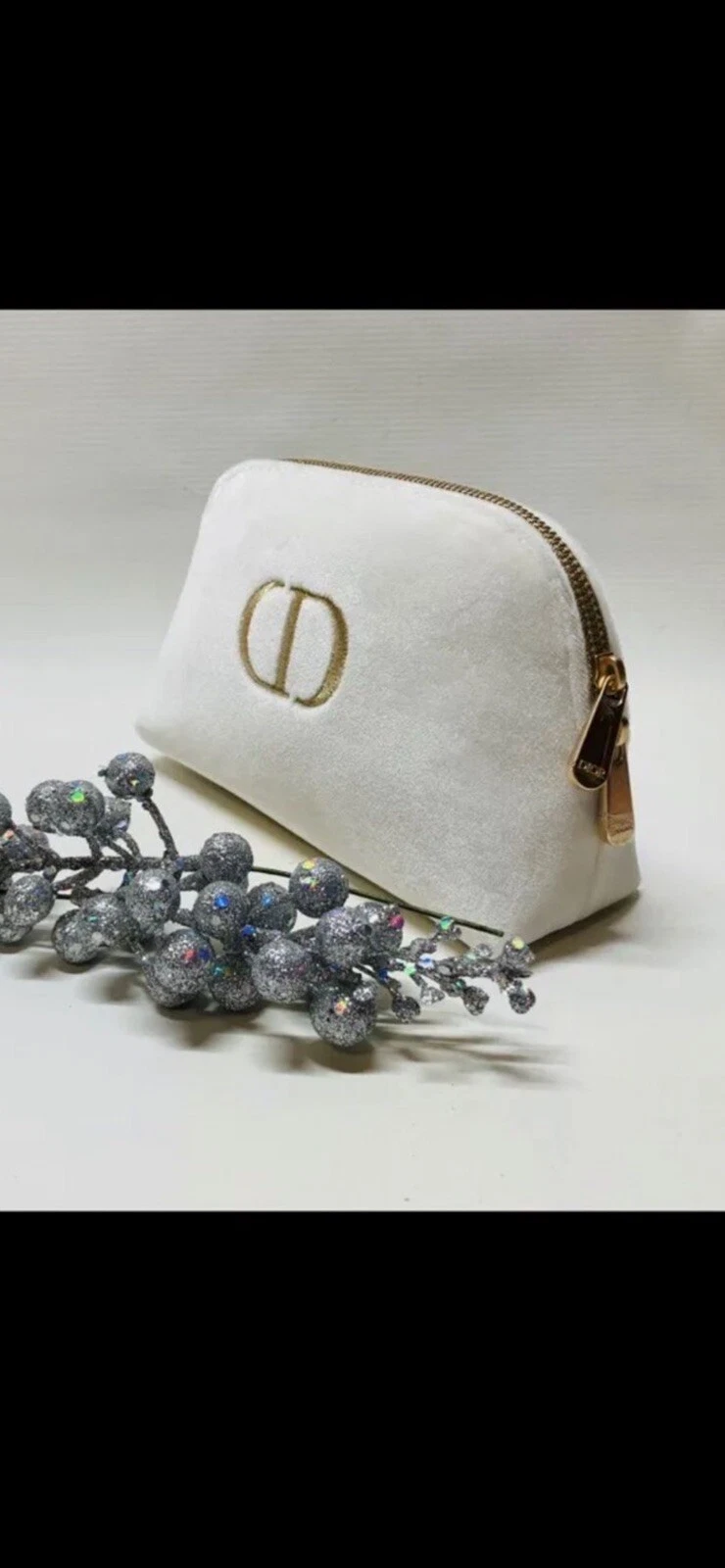 CHRISTIAN DIOR Pochette Velours Blanc Sac à Main Cosmétique Pochette Maquillage Zip