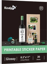 Koala Glossy Sticker Paper for Inkjet & Laser Printer, Printable Photo White 