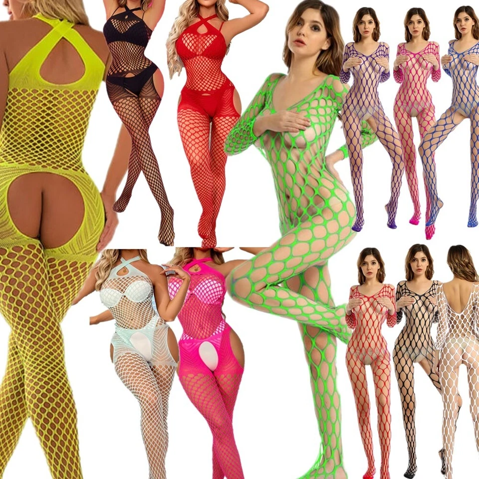 Women's Crotchless Fishnet Bodysuit Full Body Stocking Babydoll Pantyhose - Image 2 of 3