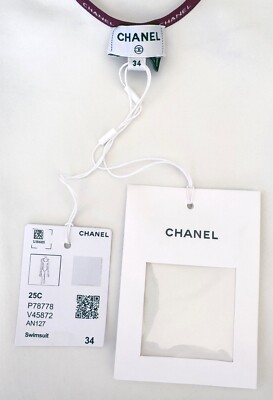 NWT CHANEL 2025 25C WHITE BURGUNDY BATHINGSUIT SWIMSUIT BODYSUIT