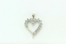 10K White Gold Dainty Round Brilliant Cut Diamond Heart Pendant .20CT