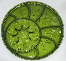 Indiana Glass Green Deviled Eggs & Divided Serving Appetizer Party Platter
