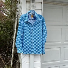 NWT Ruby Rd. Wrinkle Resistant Turquoise White the Trellis Pattern Blouse 18W