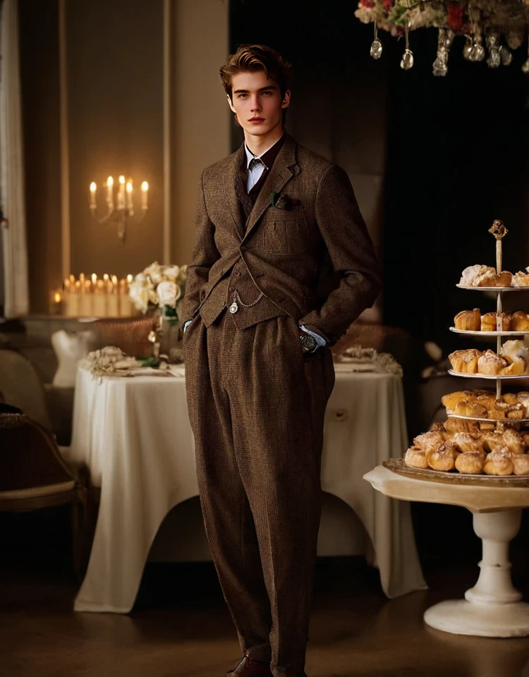 Ternos masculinos espinha de peixe casamento noivo jantar tweed formal smoking mistura de lã - Imagem 3 de 4