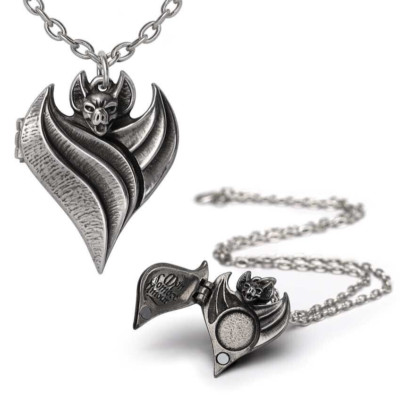 Alchemy Gothic Darken Heart Locket Pendant Vampire Bat Necklace Wing Opens P949