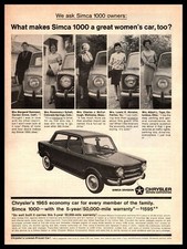 1965 Chrysler Simca 1000 4-Door Sedan $1595 "Great Women's Car" Vintage Print Ad