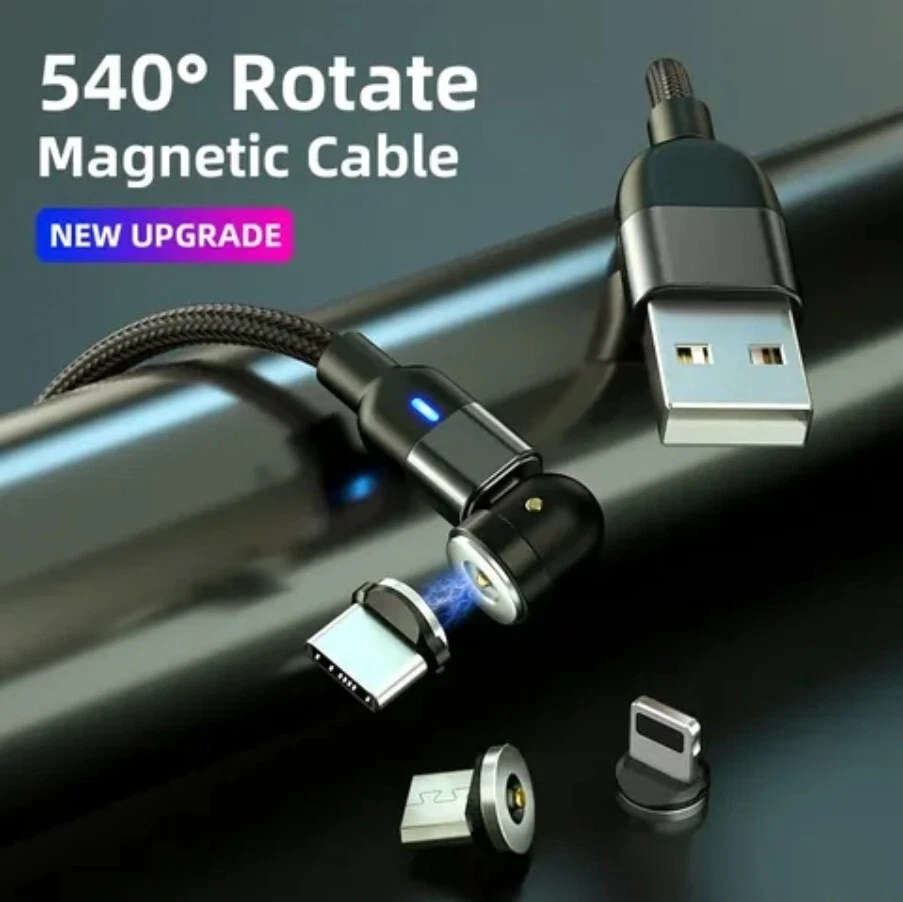 Magnetic Charging Cable iPhone Android USB-C 8-Pin Micro USB 360° Rotating Head - image 4 of 4