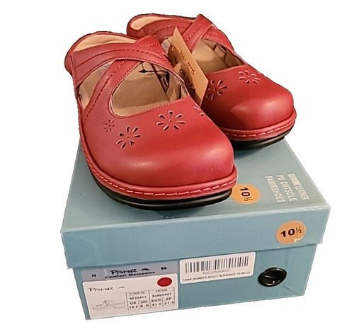 PAMIR Comfort Women's 10.5 Burgundy Red Leather Mules Clogs NEW