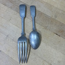 Vintage Silverplate Baby Spoon  Fork Set Made in USA Marked 900 WB Lot of 2