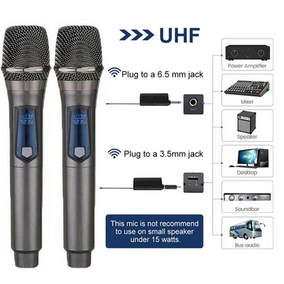 MARKENLOS 2X Mikrofon kabellos drahtloses Funkmikrofon Microphone Handmikrofon dynamisch