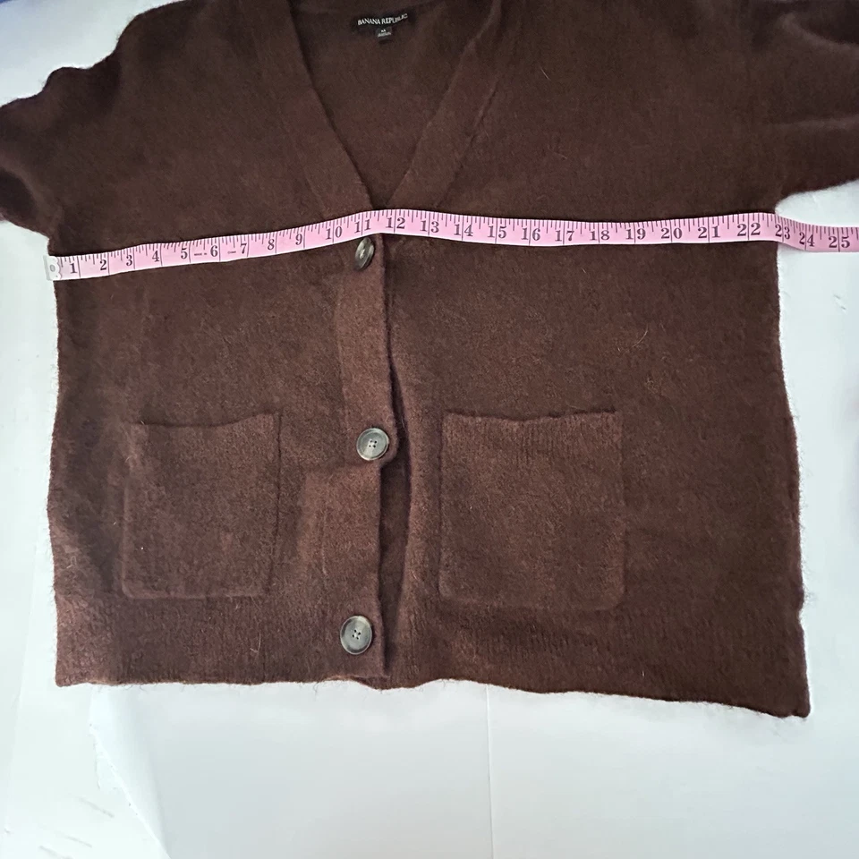Banana Republic Cardigan 女式中号棕色羊毛羊驼混纺教师毛衣 — 第 3/4 张图片