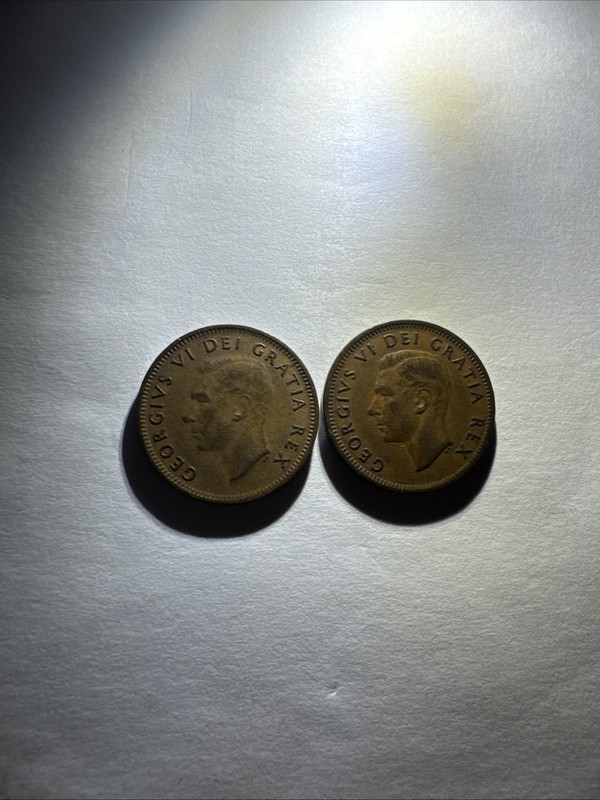 (2) Canadian 1952 One Cent Coins