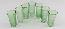 7pc Green Shot Glasses Green And Clear Fan Pattern