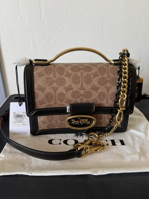 COACH 1941 Riley Top Handle 22 Signature Canvas Black Tan Gold NWT 73937 Rare