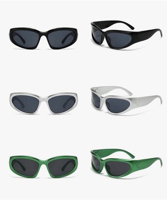 SOAR & EAGLE Polarized Wrap Sunglasses Black Silver Green Frame Gray Lens Men