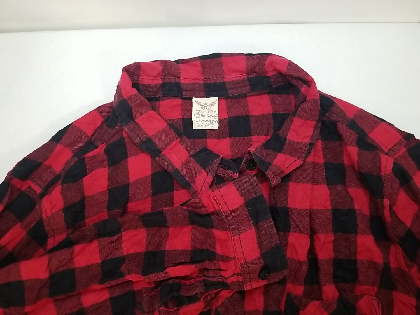 Faded Glory Women 3X Shirt Long Sleeve Plaid Button Up Flannel