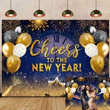 Blue Happy New Year Backdrop 7x5ft Cheers to The 7x5FT: 84x60 inch, Gold