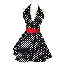Lovely Cotton Retro Black Aprons for Women Girls Cake Kitchen Black V-neck