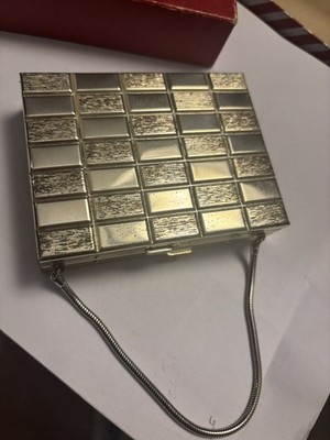 Vintage 50s 60s Gold Minaudiere Compact Evening Bag Cigarette Makeup Case Purse