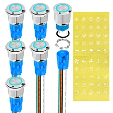 12V Latching Push Button Switch Marine Waterproof round Blue LED Pushbutton Swit