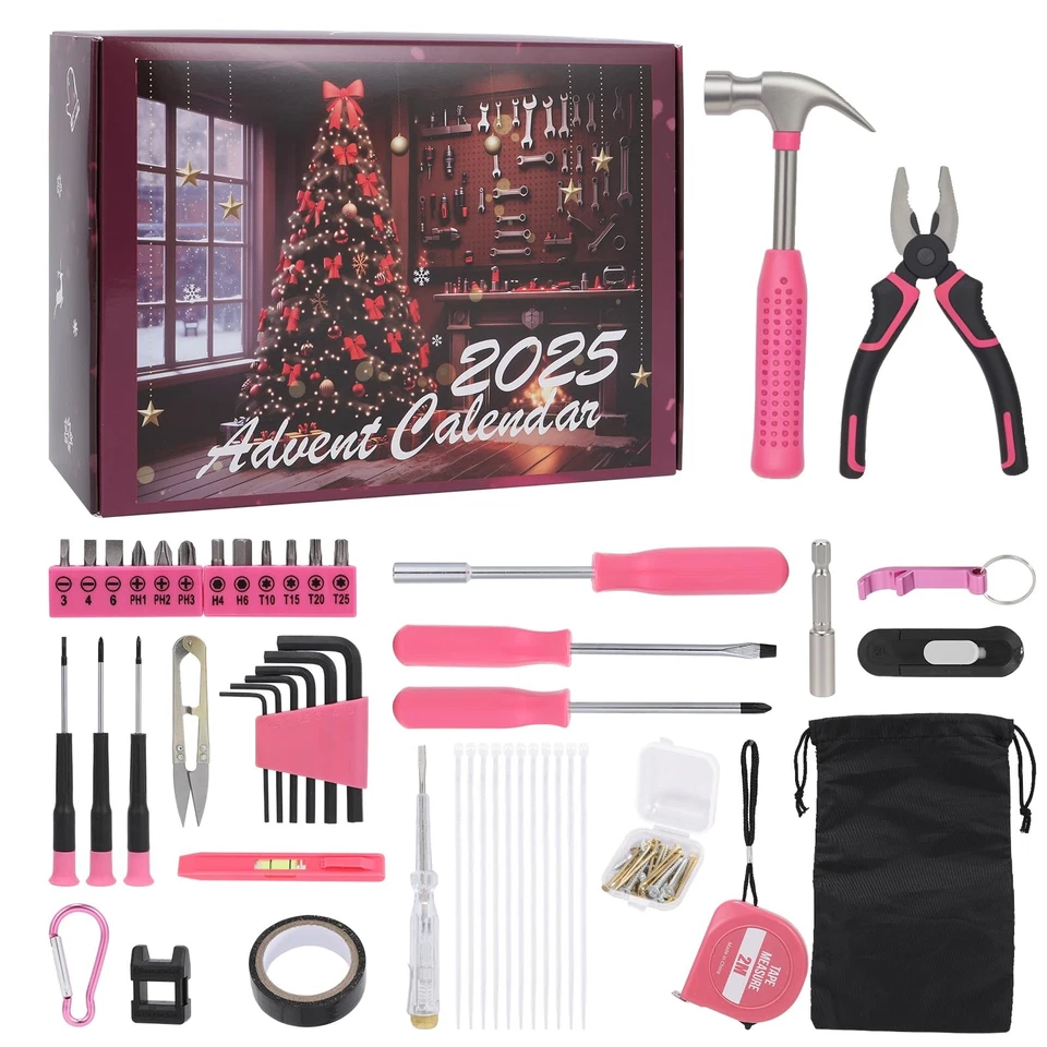 Calendario de Adviento para Hombre Mujer, Juego de Herramientas Rosa Calendario de Cuenta Regresiva de Navidad de 24 Días Foto 2 de 4