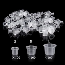 300Pcs Tattoo Ink Cups  Mixed Size Permanent Makeup Pigment Clear Holder