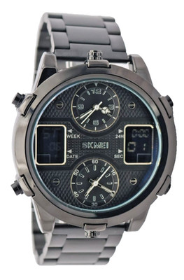 Sportliche Digital & Analog Herren Uhr Armbanduhr Edelstahl Keramik Look 52mm
