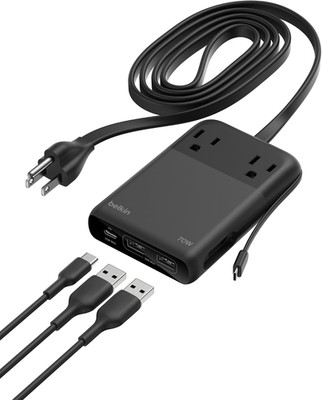 Belkin Charging Station Power Strip Dual USB-C Charger 2 AC 2 USB-A 70W Gan | In