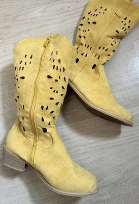 Bottes Santiag Été Mi Haute Daim Jaune Moutarde - Photo 1/4