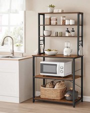 Image of Kitchen Storage Rack Microwave Stand Coffee Bar 6 Shelves Hooks Steel Frame