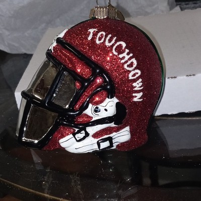 Christopher Radko Glass Football Helmet Christmas Ornament Red Glitter Hanging