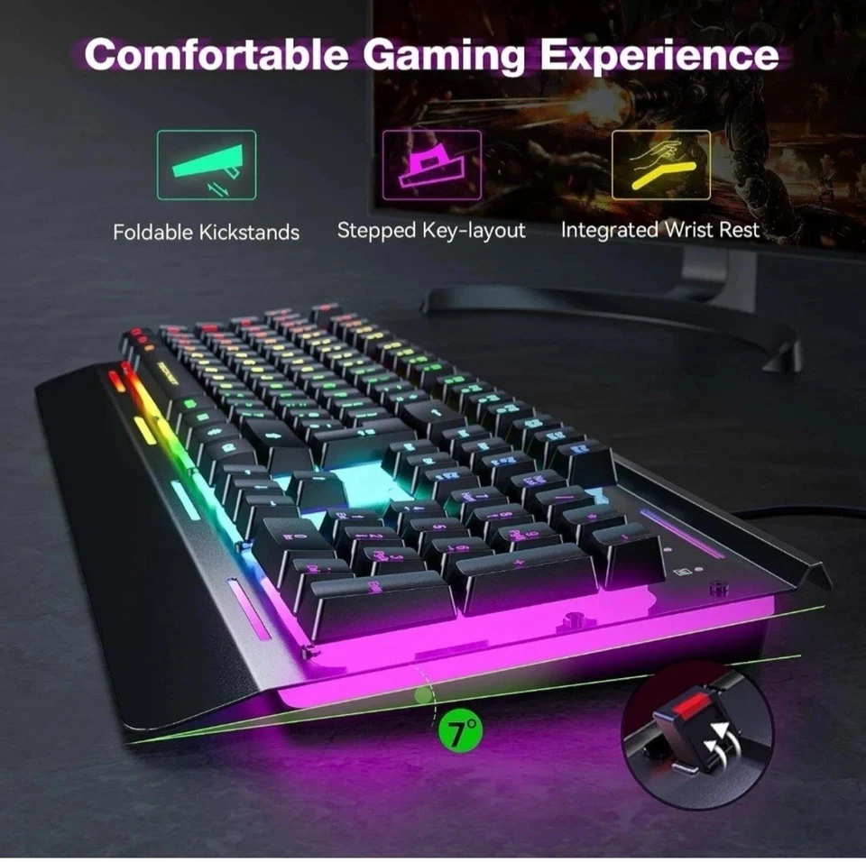 TECKNET TK-KB002 Gaming Keyboard USB Wired 15 Zone RBG All Metal Panel Open Box  - Image 2 of 4