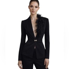 RARE Archival John Galliano 2003 Lace Trim Wool Blazer Rhinestone Bow Button Y2K