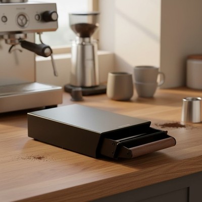 Epreo 304 Stainless Steel Knock Box Drawer with Walnut Handle - Compact Design