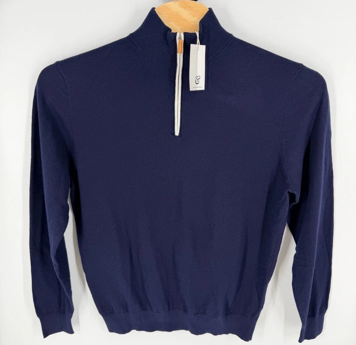NEW Collars & Co Luxury Touch Cotton and Cashmere Quarter Zip Sweater XL Navy