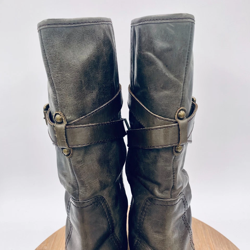 Naya Boots Womens 9 Green Brown Leather Mid Calf Harness Biker - Image 4 of 4