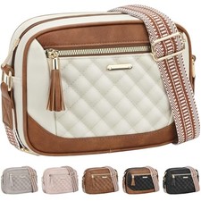 Vegan Leather Crossbody Purses for Women, Quilted Crossbody Bags Beige- Brown