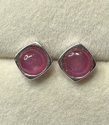 925 Sterling Silver Natural Pink Cabochon Pink Ruby Stud Earrings