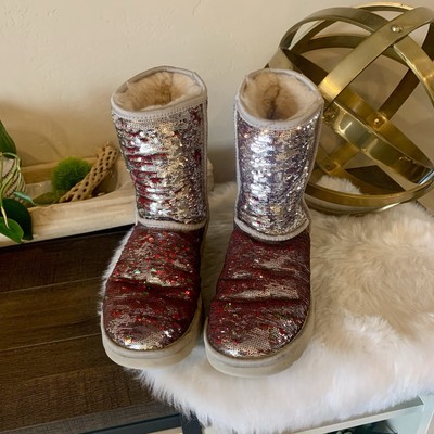 RARE Multicolor Sequined Classic Short Ugg Boot In Silver Green Red Discontinued