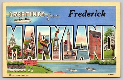 Vintage Greetings from Frederick Maryland Linen Large Letter Postcard