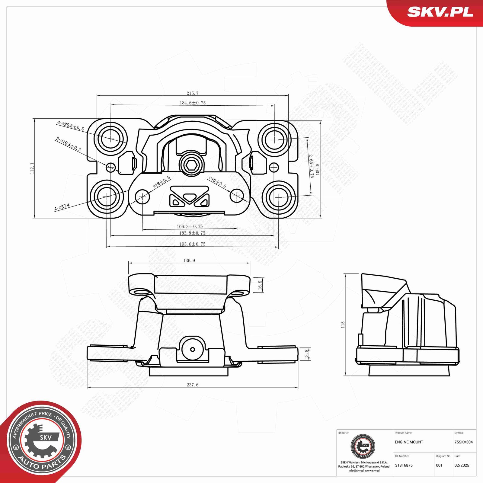 2x ✅Fits SKV GERMANY 75SKV304 ENGINE CUSHION 75SKV304   ⭐UK Seller⭐