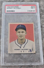 1949 bowman baseball card #  203 barney mccosky  psa graded 7