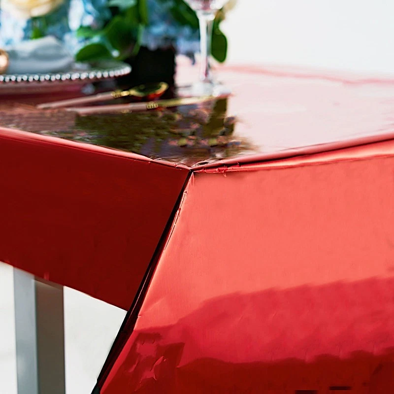 Red 40X90" RECTANGULAR Metallic Disposable Plastic TABLECLOTH Party Events - Image 3 of 4